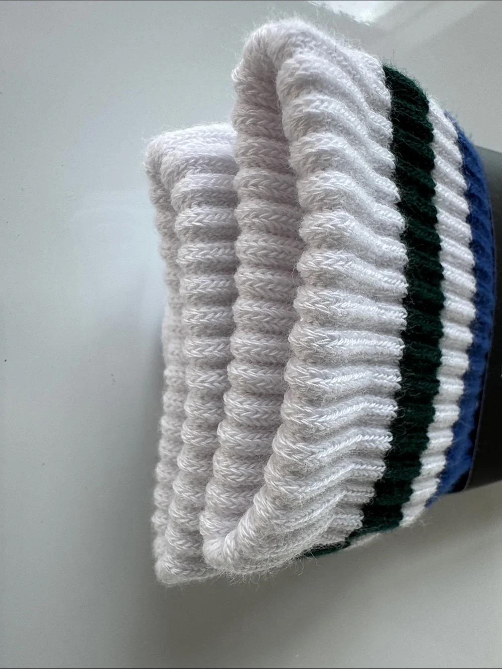 NWT! J. Crew Men’s White Athletic Crew Socks with Blue and Dark Green Stripes